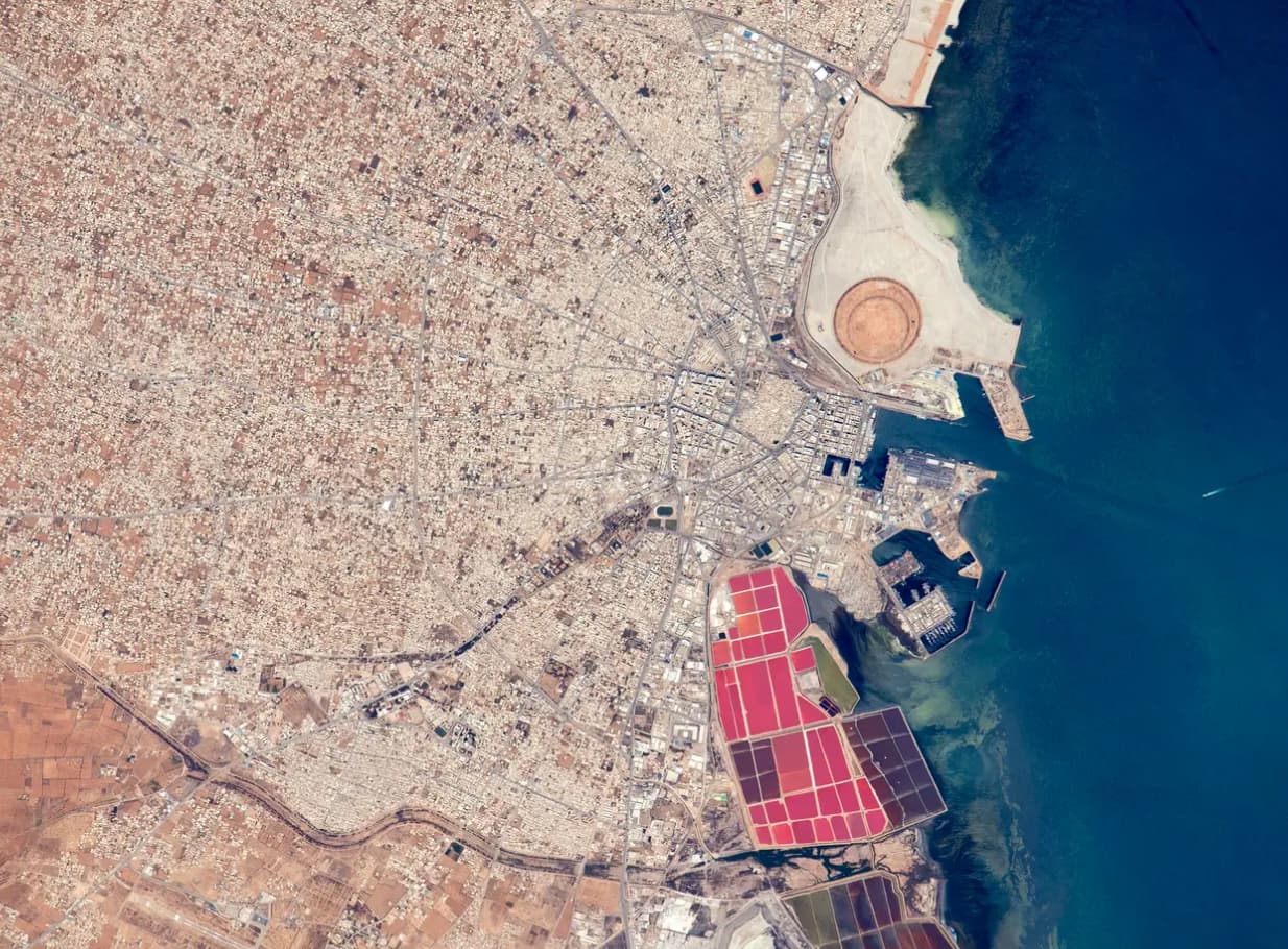 Sfax, Tunisia’s salt pounds as seen from above. 